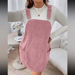 Boho plus size overall corduroy dress